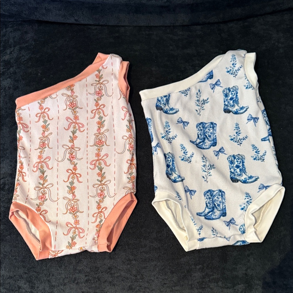 One shoulder - Charming Floral and Boot Print Kids Bodysuits - Picture 5 of 6